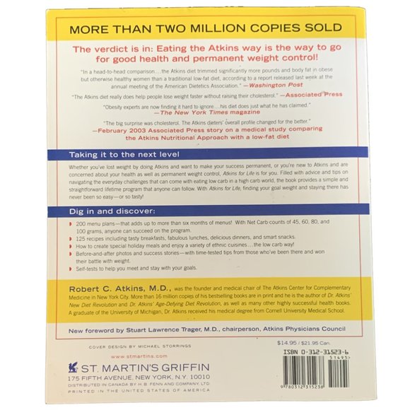 Atkins For Life by Robert C. Atkins Hardcover Book January 27th 2003 - Picture 2 of 4